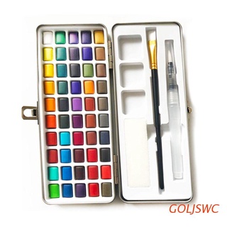 GOLJSWC 50 Colores Sólido Acuarela Pintura Pigmento Conjunto Portátil Caja De Metal Para Principiantes Dibujo Suministros De Arte