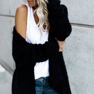 Womens Long Sleeve Cardigan Fluffy Shaggy Asymmetrical Sweater Coat Jacket Solid (3)