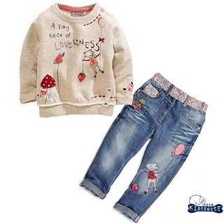 Flor niños bebé niñas ropa suéter blusa + Jeans traje de dibujos animados conjunto (1)