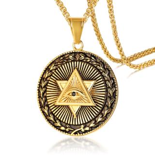 Collar Redondo De Doble Triángulo De Oro Punk Ojo De Dios Para Hombre Amuleto Colgante