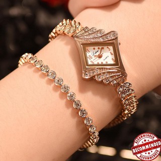 Reloj brazalete de cuarzo rombo de cristal para mujer con brazalete de diamante completo