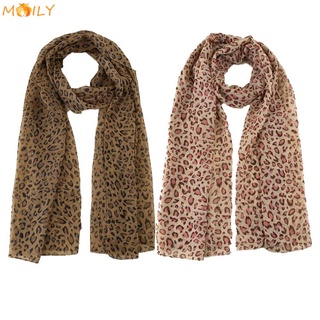 MOILY 2PCS Hot Tudung Muslim Long Wide Leopard Shawl Women Chiffon Scarves Fashion Hajib Printed Voile