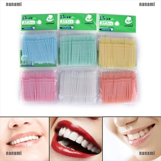 [Nana] 100 pzs púas dentales de plástico para higiene Oral/cepillo Interdental de 2 vías SP