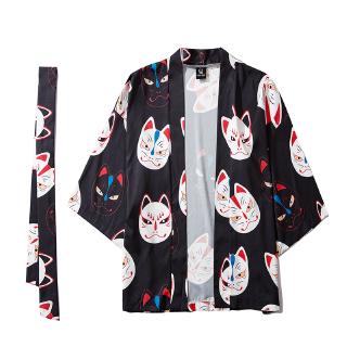 Negro de dibujos animados Kimono blusa Blazer Cardigans grande más el tamaño suelto mujeres hombres Harajuku túnicas