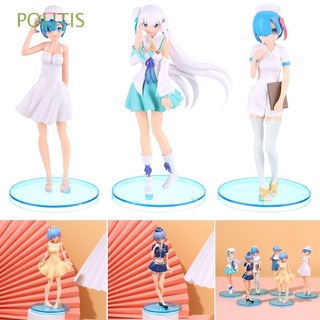 POLITIS Beautiful Rem Figure Toy Figures Set for Anime Re Zero Rem Ram Figure Model PVC Model in Nurse Dress Collection Toys Lovely in Halter Dress