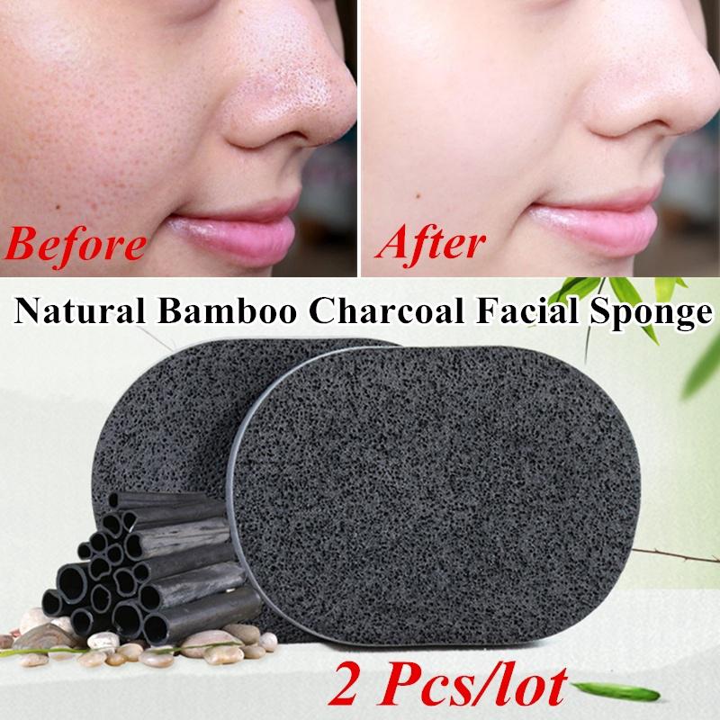 2 pzs esponja de bambú negro suave/carbón/exfoliante facial/herramientas de limpieza de lavado