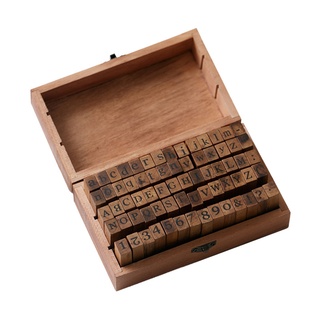 70pcs sello del alfabeto Vintage enseñar madera con caja de madera marrón oscuro JKMY