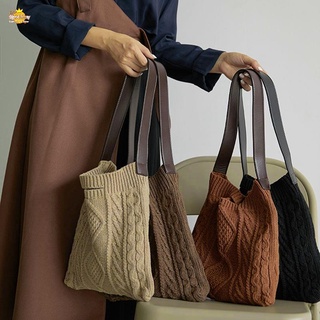 moda invierno felpa retro de las mujeres de punto tejido bolso de hombro de gran capacidad bolsa de la compra casual bolso de café color