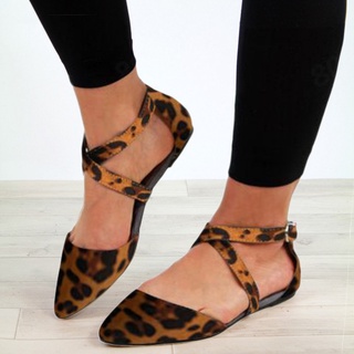 Reborny_mujeres Moda Leopardo Puntiagudo Zapatos Cruz Hebilla Correa Sandalias De Playa
