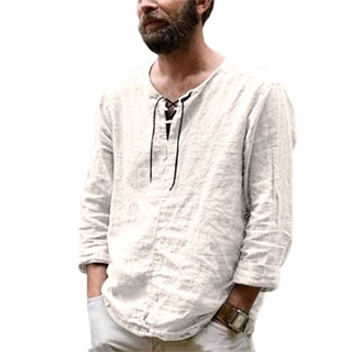 ❀Fresas❀-Camisetas de manga larga para hombre, camisas de lino de algodón, cuello redondo, ropa Casual (1)