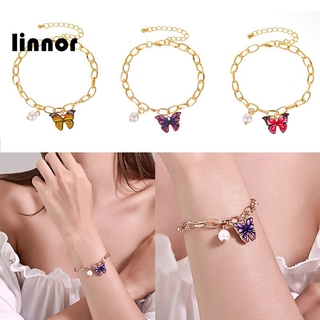 Coreano nuevo esmalte perla colorida mariposa Charm pulsera Ins chica