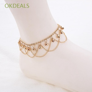 OKDEALS oro cadenas de pies bohemio descalzo campanas tobilleras playa mujeres moda borla joyería sandalia (1)