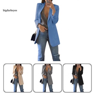 bd moda mujeres color sólido bolsillos delanteros abiertos chaqueta abrigo largo oficina blazer