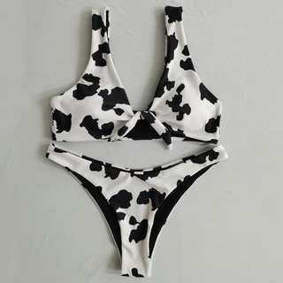 Conjunto de Bikini con estampado de vaca para mujer/traje de baño brasileño Push-Up/traje de baño (2)