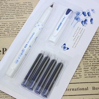 pluma estilográfica azul y blanca con punta ancha/papelería de escritura de oficina (1)
