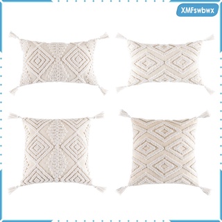 fundas de almohada tejidas tufted algodón lino decorativo fundas de almohada borlas para sofá cama fundas de cojín para decoración de granja
