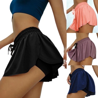 falda transpirable elástica doble capa de las mujeres gimnasio corto para correr (3)