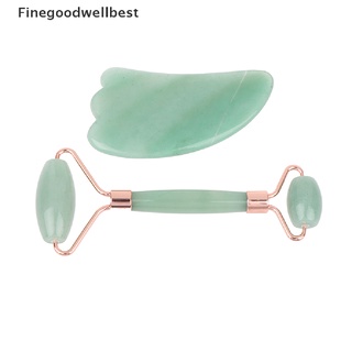 fbco rodillo de masaje de jade natural + guasha board spa rascador piedra masajeador facial conjunto caliente