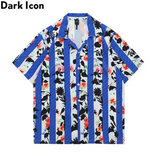 oscuro icon floral rayas hombres camisa de manga corta verano polo camisas hombre camisa hawaiana