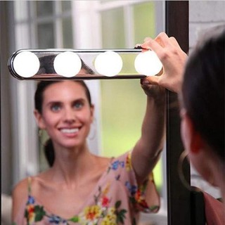 Sgdl❤ Portátil Led espejo luz de cuatro bombillas espejo faros de succión taza de maquillaje Selfie foto estudio lámpara