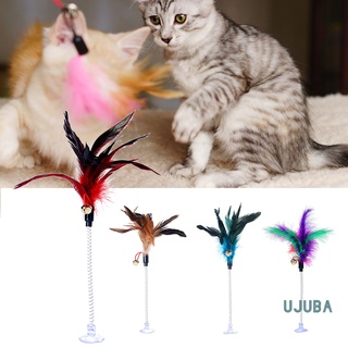 ujuba divertida mascota gato pluma campana primavera ventosa elástica jugar juguete interactivo