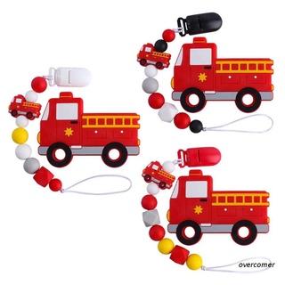 2 pzas juego de chupón para bebé con cadena y dibujo de camiones de fuego mordedor