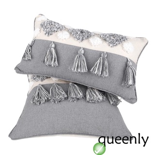 ❈Ij♧Funda de almohada diseño de costuras con borla decoración cierre cremallera suave y resistente a la suciedad práctico cojín