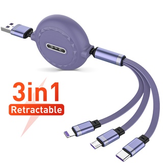 Cable De Carga 3 En 1 USB Retráctil Cargador Rápido Tipo C/Rayos IPhone IOS/Android Micro Enchufes Múltiples