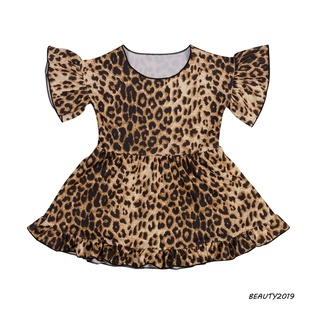 -vestido Suelto para bebés/niñas/con estampado Casual de leopardo/manga corta con volantes de una pieza
