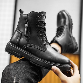 2021 otoño nuevo Martin botas de alta parte superior botas de tendencia cremallera botas militares estilo británico negro hombres botas de cuero