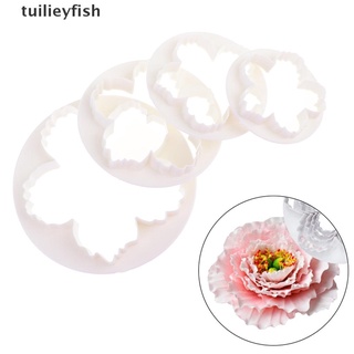 tuilieyfish - juego de 4 cortadores de pétalos de peonía, diseño de flores, fondant, cortador de galletas, molde para decoración de co