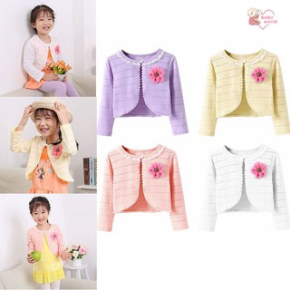 babyworld: niños bebé niña chaquetas casual conciso dulce lindo flor decoración cardigan color sólido 1-5t (1)