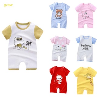 crecer bebé bebé verano manga corta peleles de dibujos animados animal impresión pijama trajes niños pequeños botones mono algodón onesies