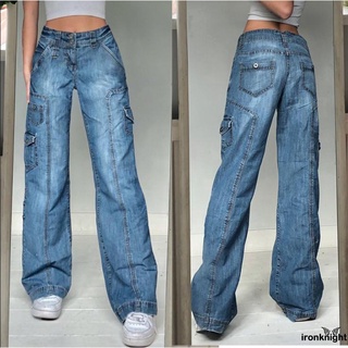 Mmb-Mujer retro Y2K casual cintura alta recta pantalones vaqueros de pierna ancha (1)