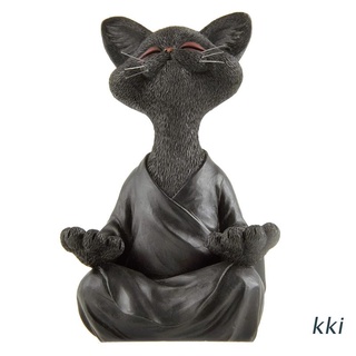 kki. caprichoso gato negro sonriente figura meditación yoga feliz gatito colección arte esculturas jardín estatuas decoración