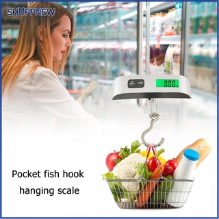 Shop_on 50kg/110lb Digital electrónica de equipaje escala de viaje bolsa de pescado gancho escalas