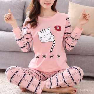 YL🔥 Spot 🔥huashian invierno lindo gato de dibujos animados impresión pijama conjunto de mujeres de dos piezas de manga larga ropa de dormir