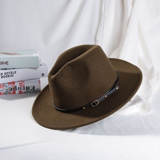PANAMA hyalacy vintage outback sombrero otoño invierno panamá jazz sombrero fieltro fedora sombreros moda con hebilla de cinturón ala ancha hombres y mujeres sombrero de vaquero (7)