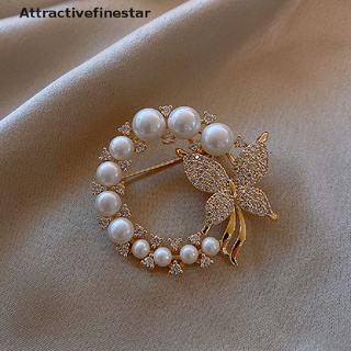 [afs] broche de mariposa con pedrería de perlas para mujer, broche de hoja circular, broche de hojas, atractivefinestar