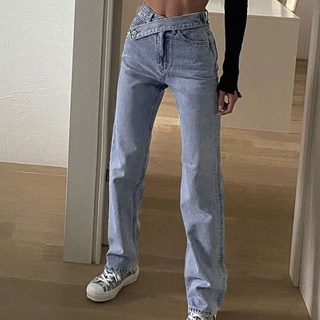 *dmgo*=mujer moda de talle alto ancho pierna mujer denim jeans harajuku cargo pantalones