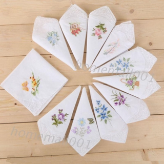 3 unids/Set mujeres básico blanco cuadrado pañuelo Floral bordado bolsillo Hanky mariposa encaje algodón bebé baberos portátil toalla servilleta al azar