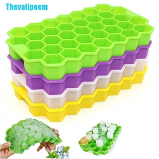 [Thevatipoem] 37 cubos en forma de nido de abeja de silicona cubo de hielo bandeja molde contenedor de almacenamiento