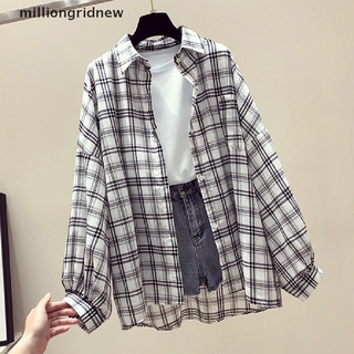[milliongridnew] camisa a cuadros mujer suelta estilo hong kong retro protector solar chaqueta moda tops