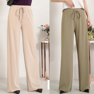 Mujer cintura alta cintura elástica mujeres recta pantalones largos Palazzo pantalones