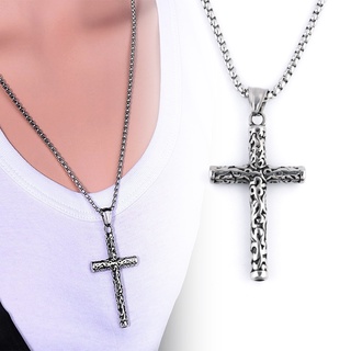 Collar de cadena de acero de titanio con colgante de cruz religiosa estilo Vintage para hombre ☆Gogohomemall