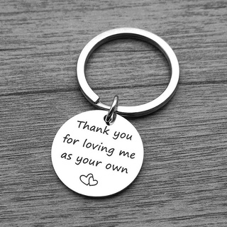 Thanksgiving Gift Thank You for Loving Me As Your Own Letter Charm Keychain Stainless Steel Key Ring Aunt/uncle/teacher Gift (1)