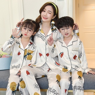 Big piña familia ropa de dormir niños seda pijamas conjunto delgado de manga larga pijamas niñas Loungewear