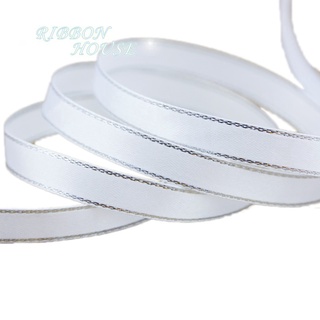 (25 Yards/lot) 10mm White Silver Edge Satin Ribbon Wholesale High Quality Gift Packaging Ribbons