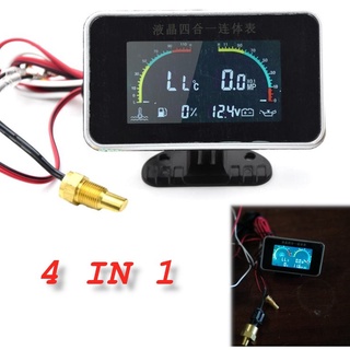 12-24v universal 4in1 lcd coche digital medidor voltímetro presión de aceite combustible medidor de temperatura del agua con 2 cables