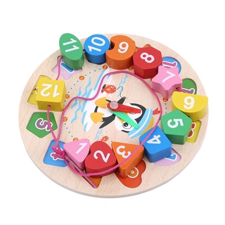 Reloj de madera para bebé rompecabezas de geometría bloques de juguete aprendizaje juguetes educativos (3)